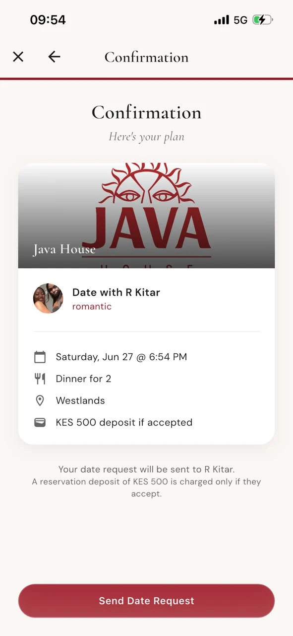Confirm and send a KanairoXO date request