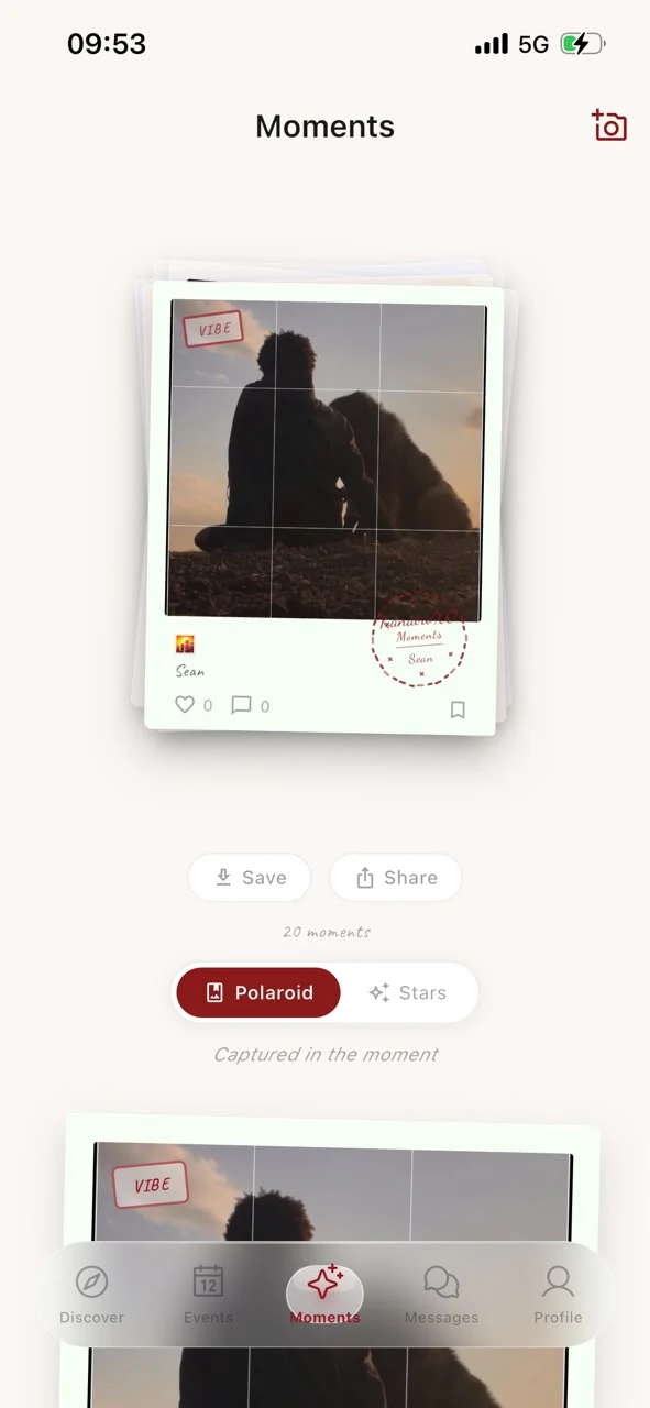 KanairoXO Moments screen preserving a shared memory